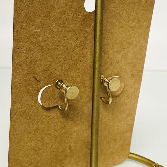 Vintage Blue Rhinestone Floral Earrings Gold Tone Mid Century Sparkle Screw Back - Picture 8 of 12